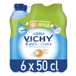 Eau gazeuse minérale naturelle VICHY CELESTINS,pack de 6 bouteilles de 50cL